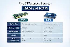 Five Difference Between RAM and ROM – Simple Explanation for Beginners